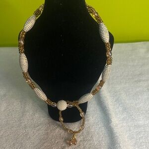 Elegant Gold and White Beaded Necklace